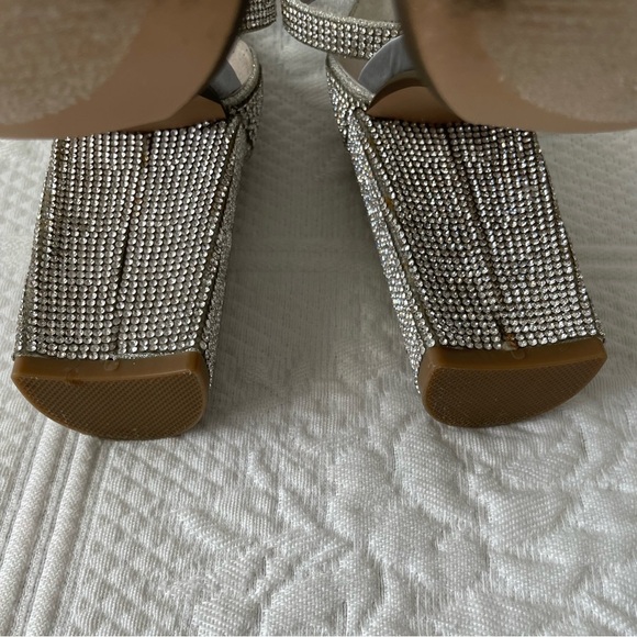 Steve Madden Carson-R Crystal Rhinestone Ankle Strap Open Toe Heels Silver 6 - Picture 9 of 13